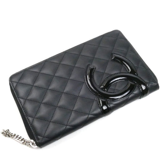 Chanel Cambon Black Pink Leather Long Wallet (Bi-Fold) ()