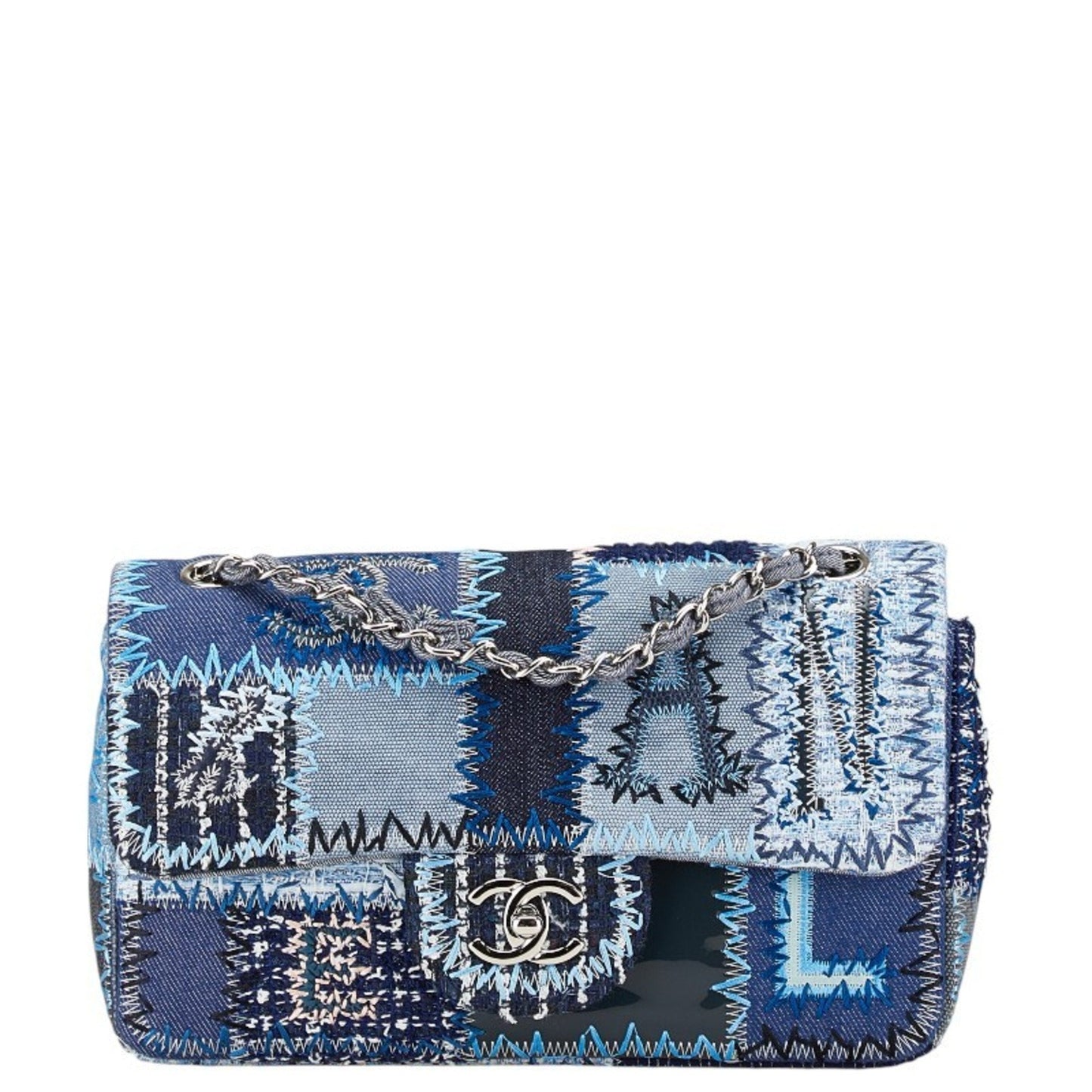 Chanel Blue Multi-Color Silver Denim Caviar Leather Handbag Shoulder Bag ()