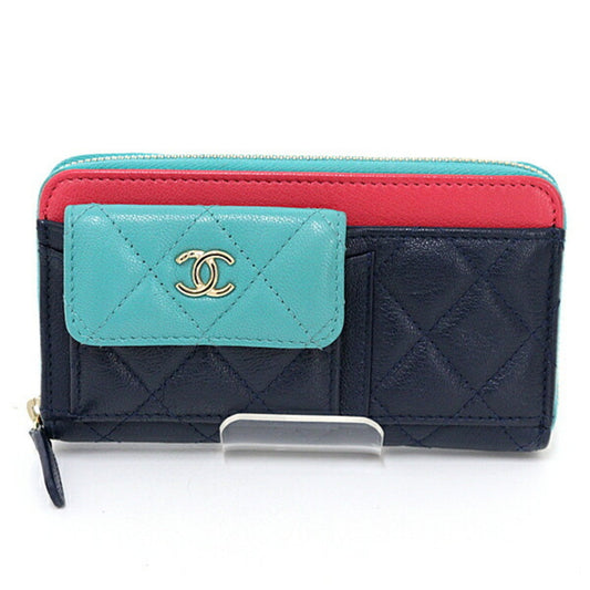 Chanel Green Navy Pink Leather Wallet (Bi-Fold) ()