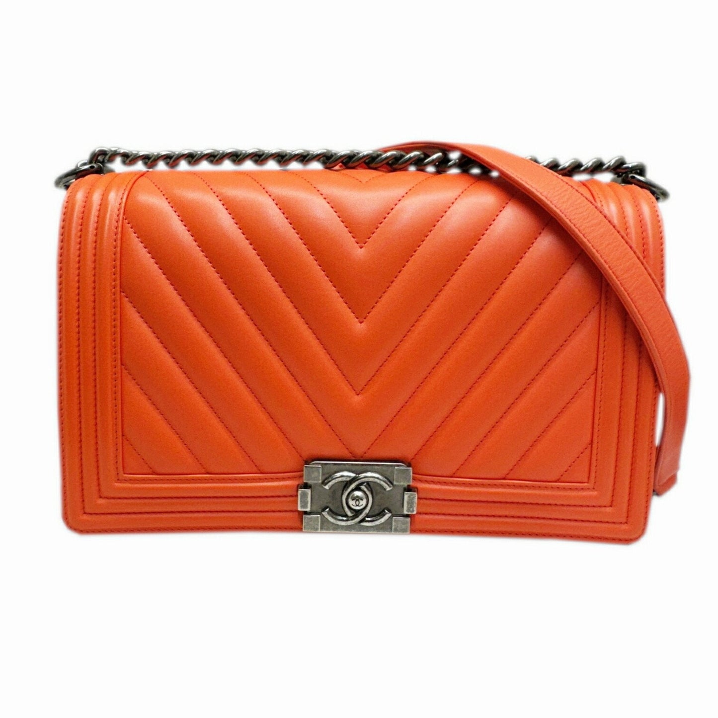 Chanel Boy Chanel Orange Leather Shoulder Bag ()