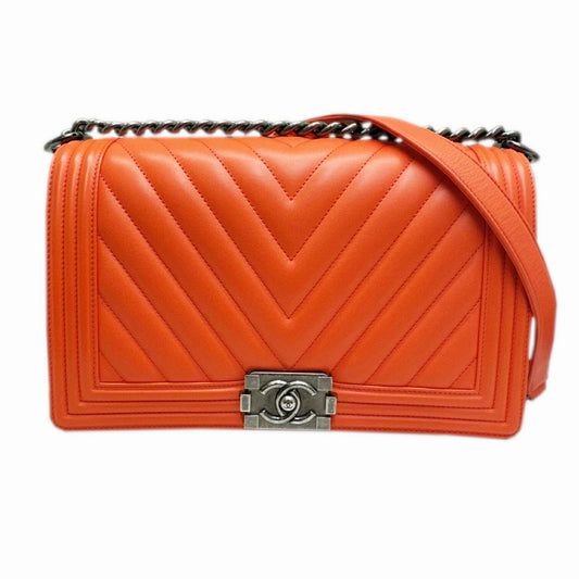 Chanel Boy Chanel Orange Leather Shoulder Bag ()