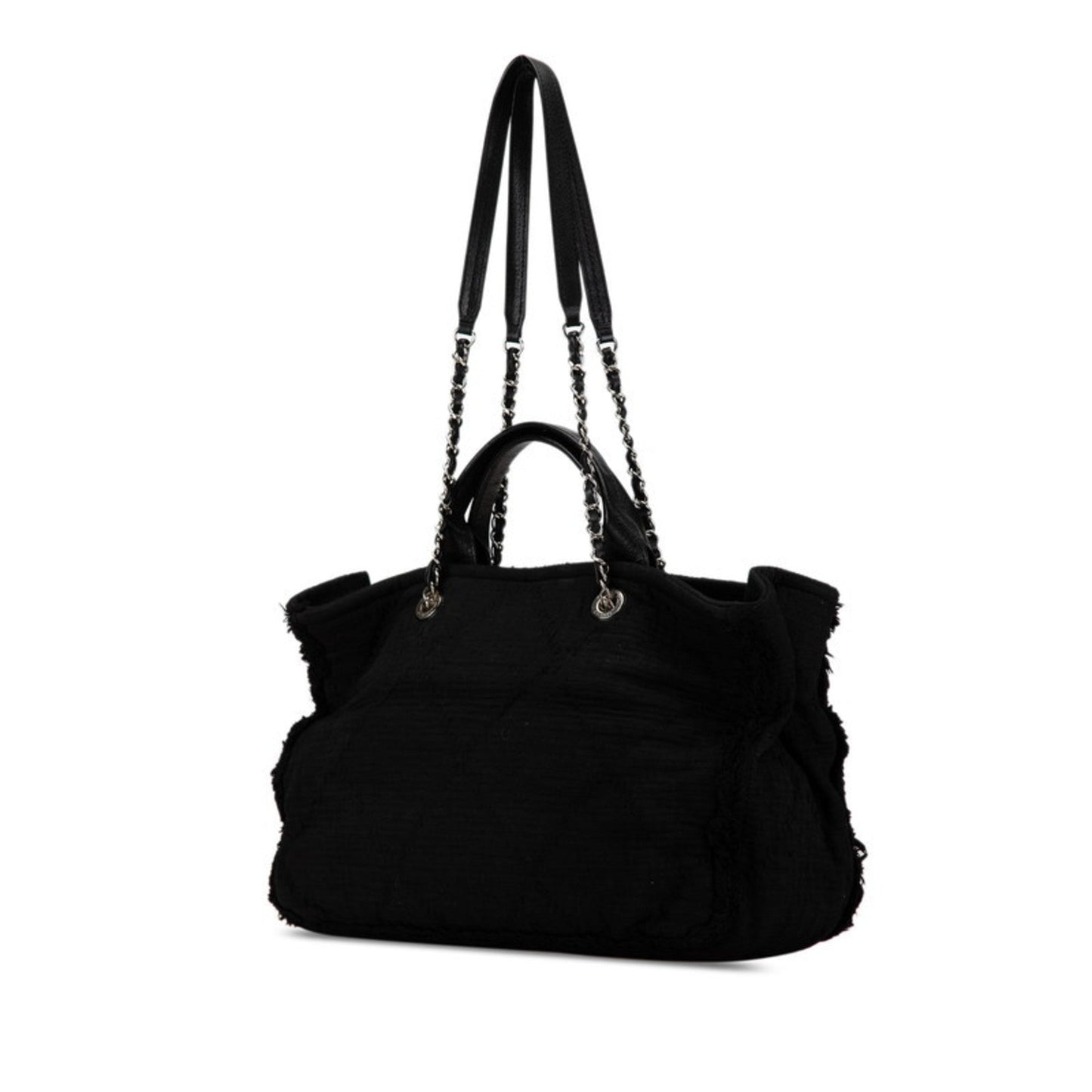 Chanel Black Canvas Leather Handbag Shoulder Bag ()