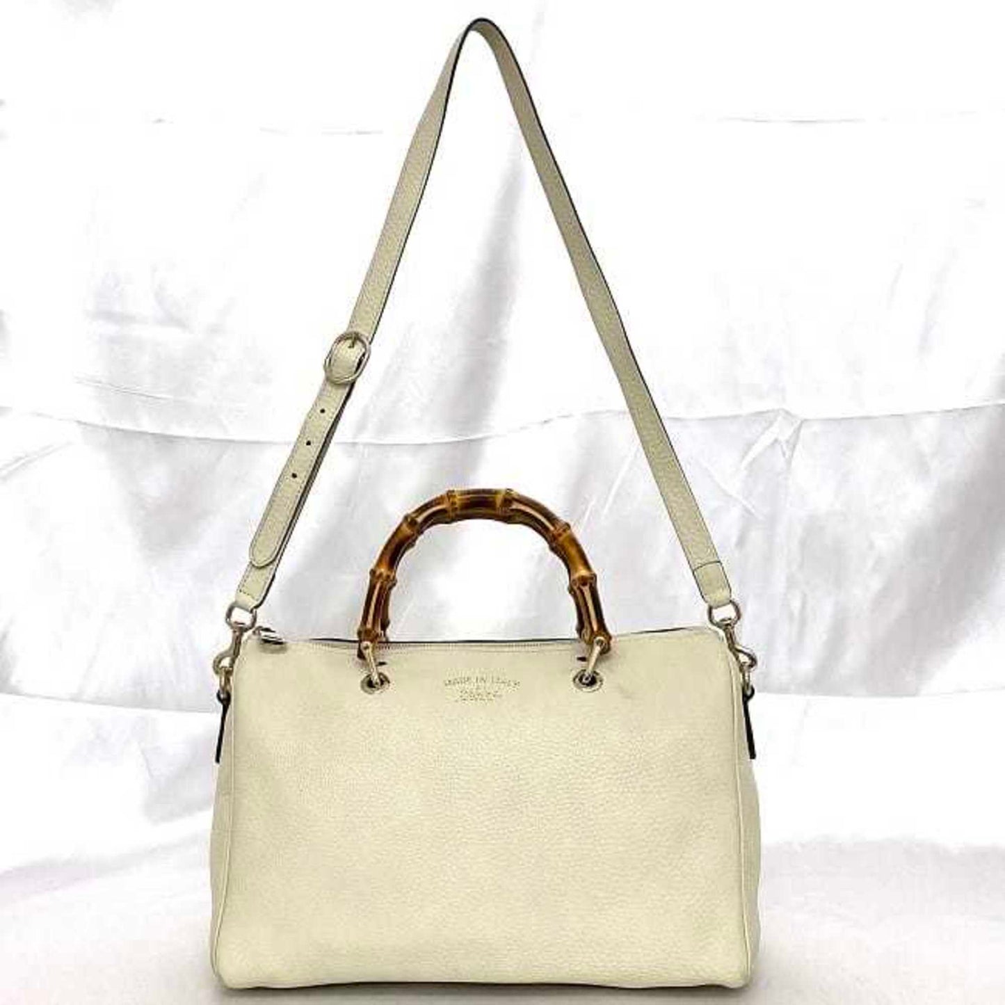 Gucci White Leather Boston Bag Handbag Shoulder Bag ()