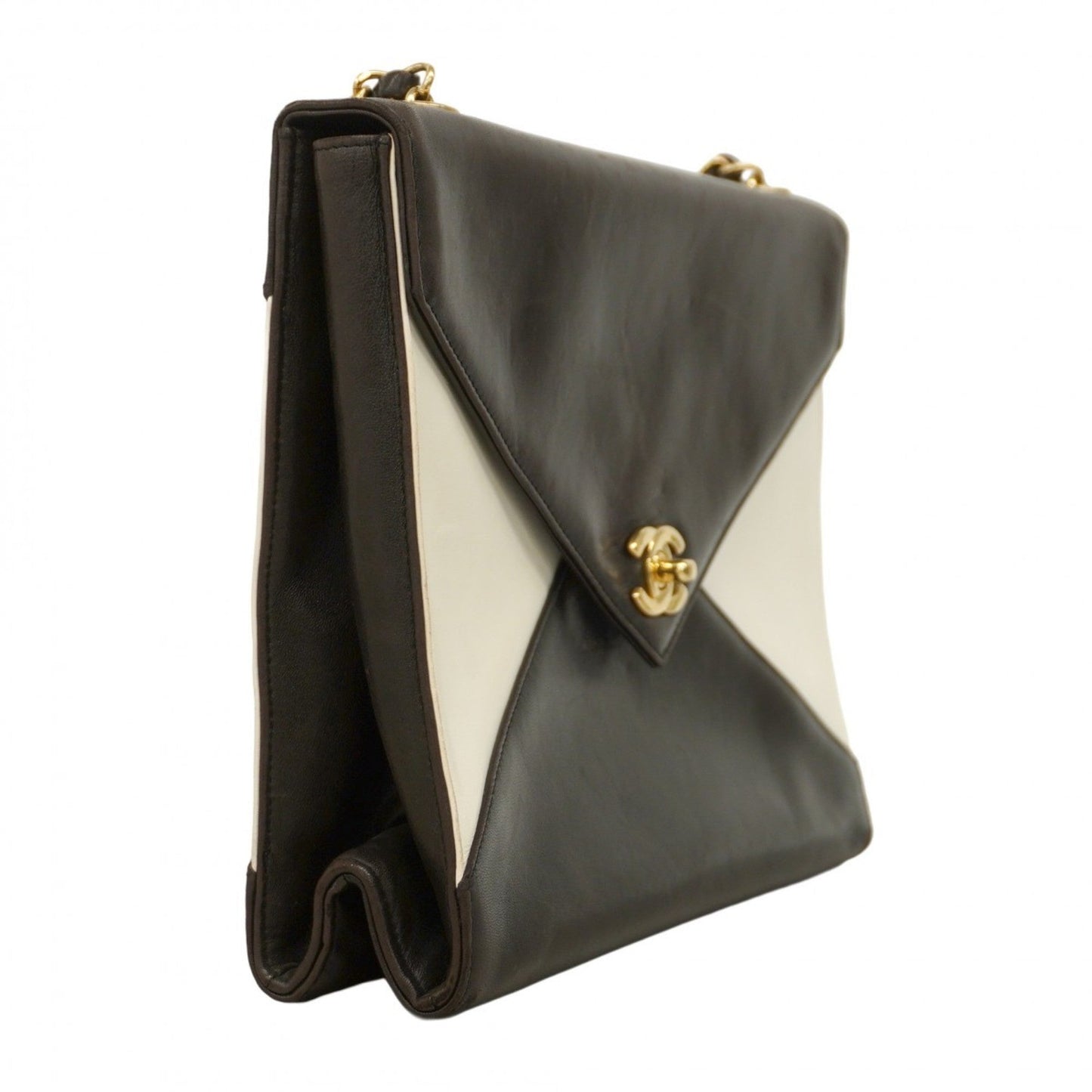 Chanel Black White Leather Shoulder Bag ()