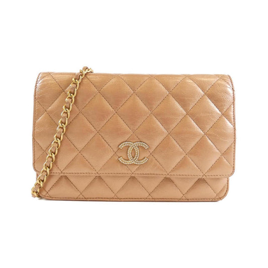 Chanel Beige Leather Chain/Shoulder Wallet ()