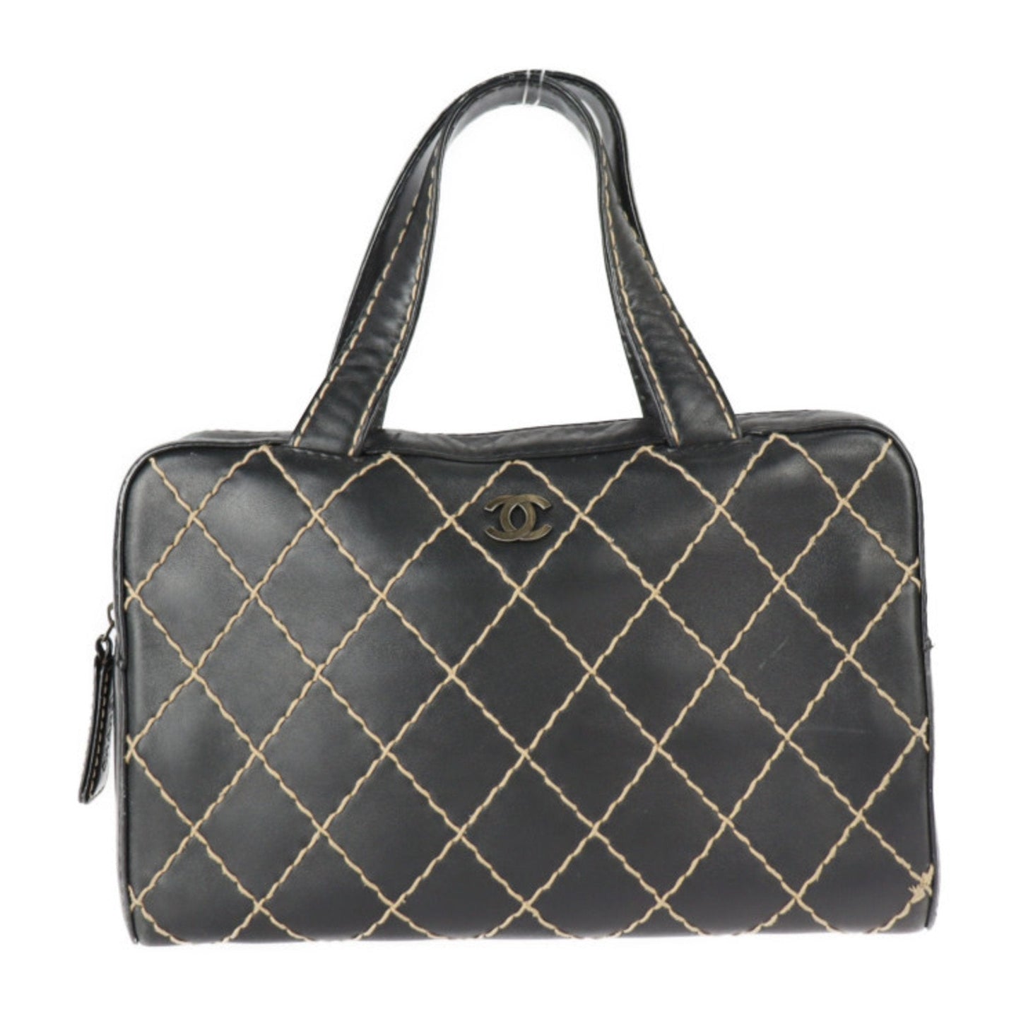 Chanel Wild Stitch Black Leather Handbag Shopping Bag Tote Bag ()