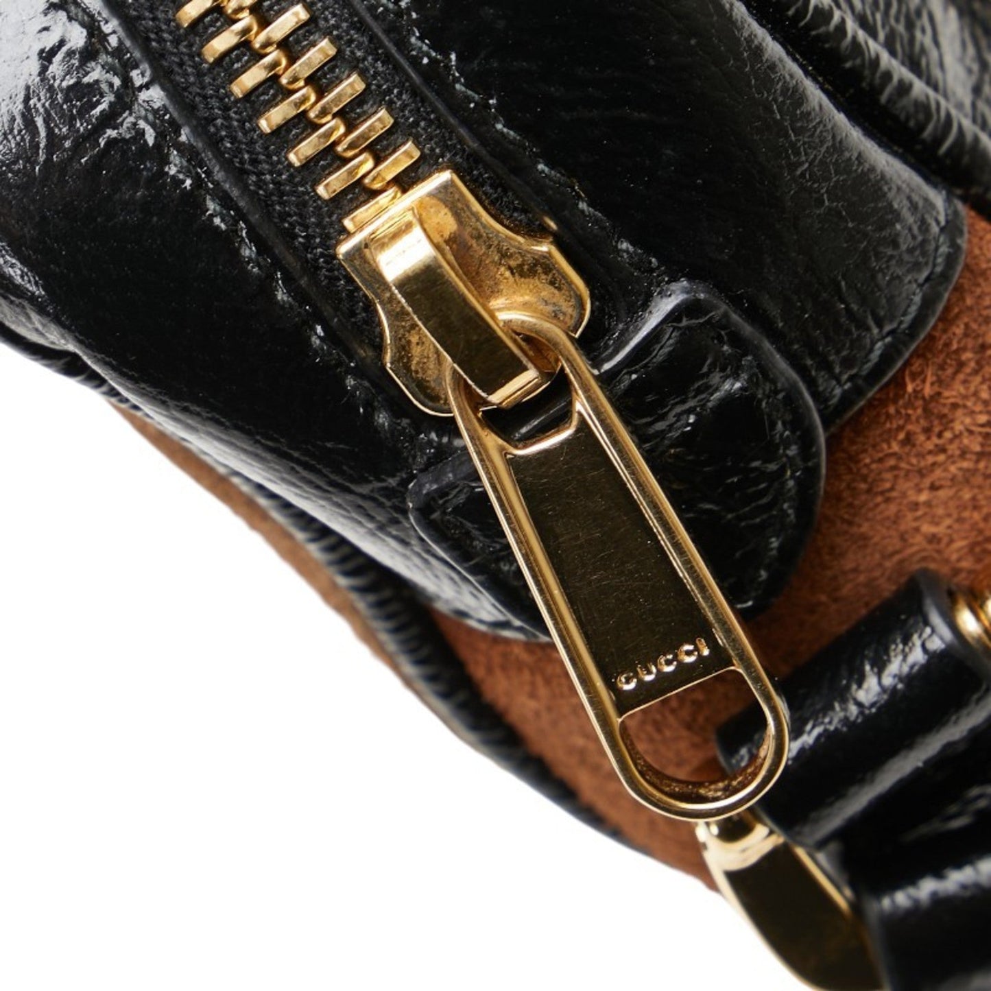 Gucci Black Brown Patent Leather Suede Shoulder Bag ()
