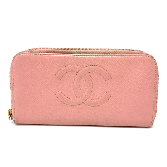 Chanel Pink Leather Long Wallet (Bi-Fold) ()