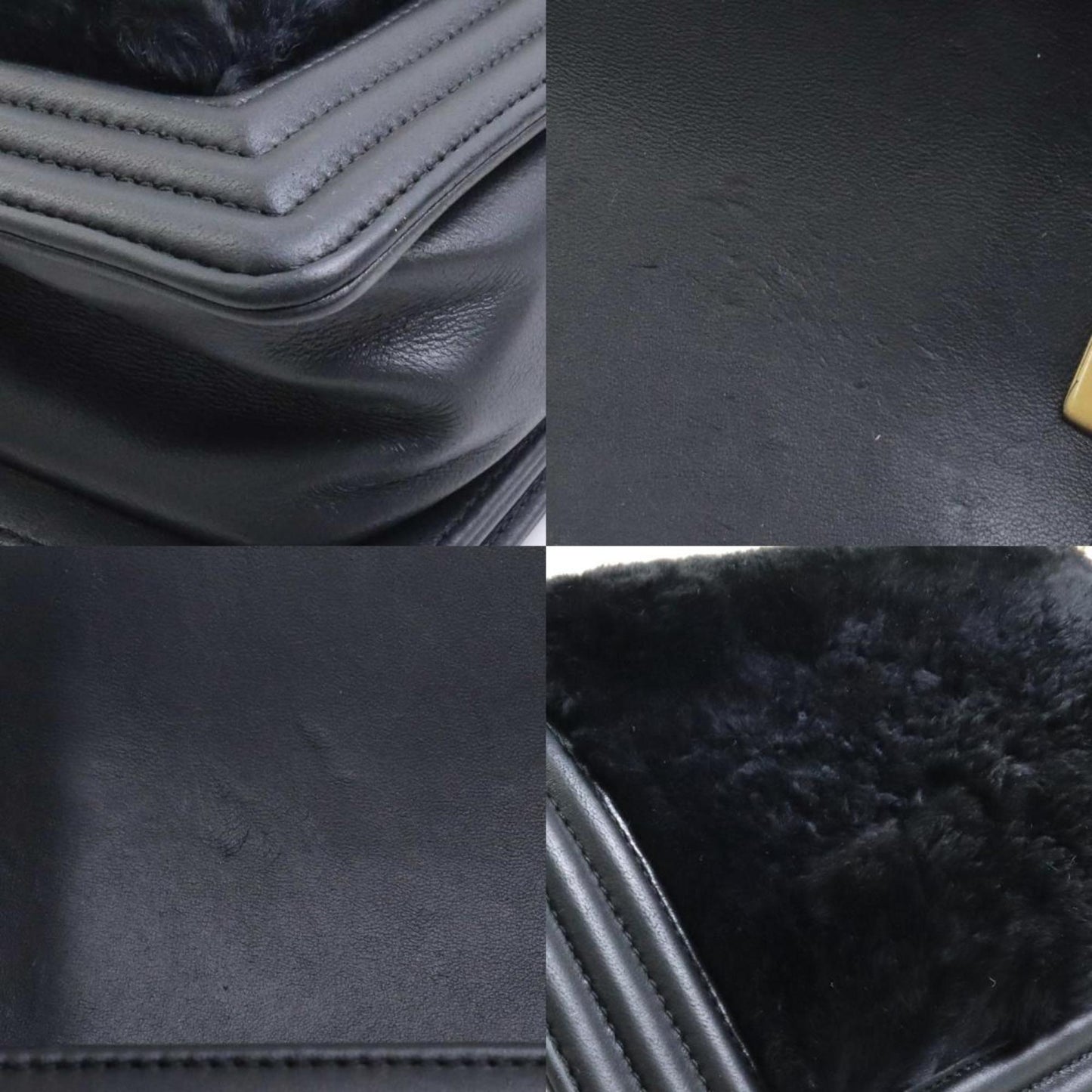 Chanel Black Fur Leather Metal Shoulder Bag ()