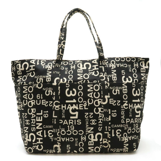 Chanel Black Ivory Canvas Shoulder Bag Tote Bag ()