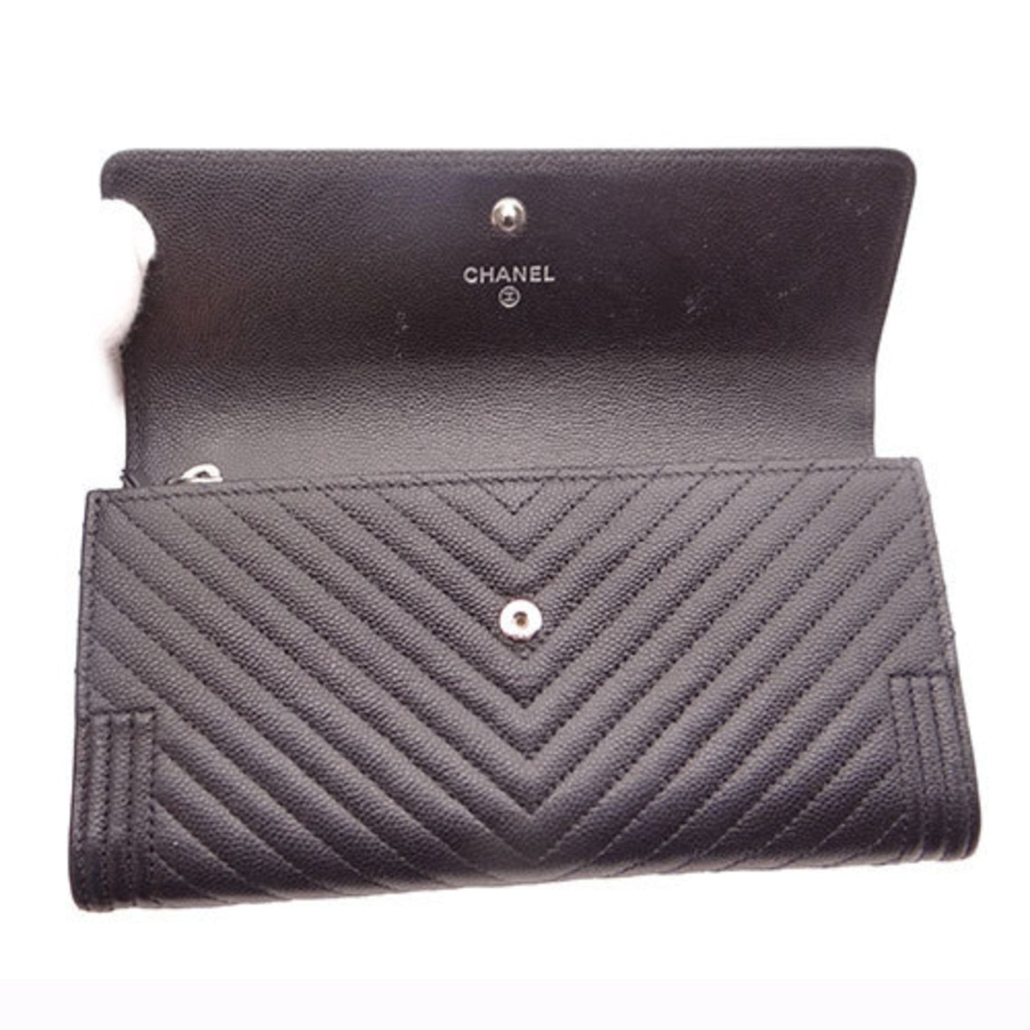 Chanel Black Leather Long Wallet (Bi-Fold) ()