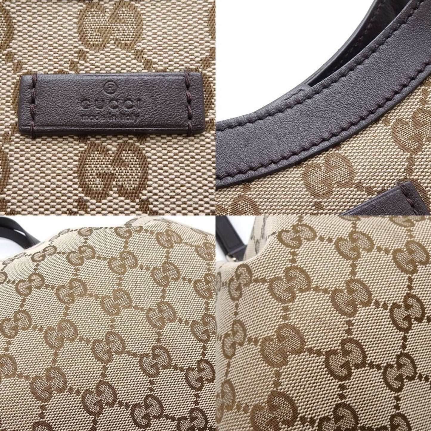 Gucci Beige Dark Brown Gg Canvas Leather Tote Bag ()