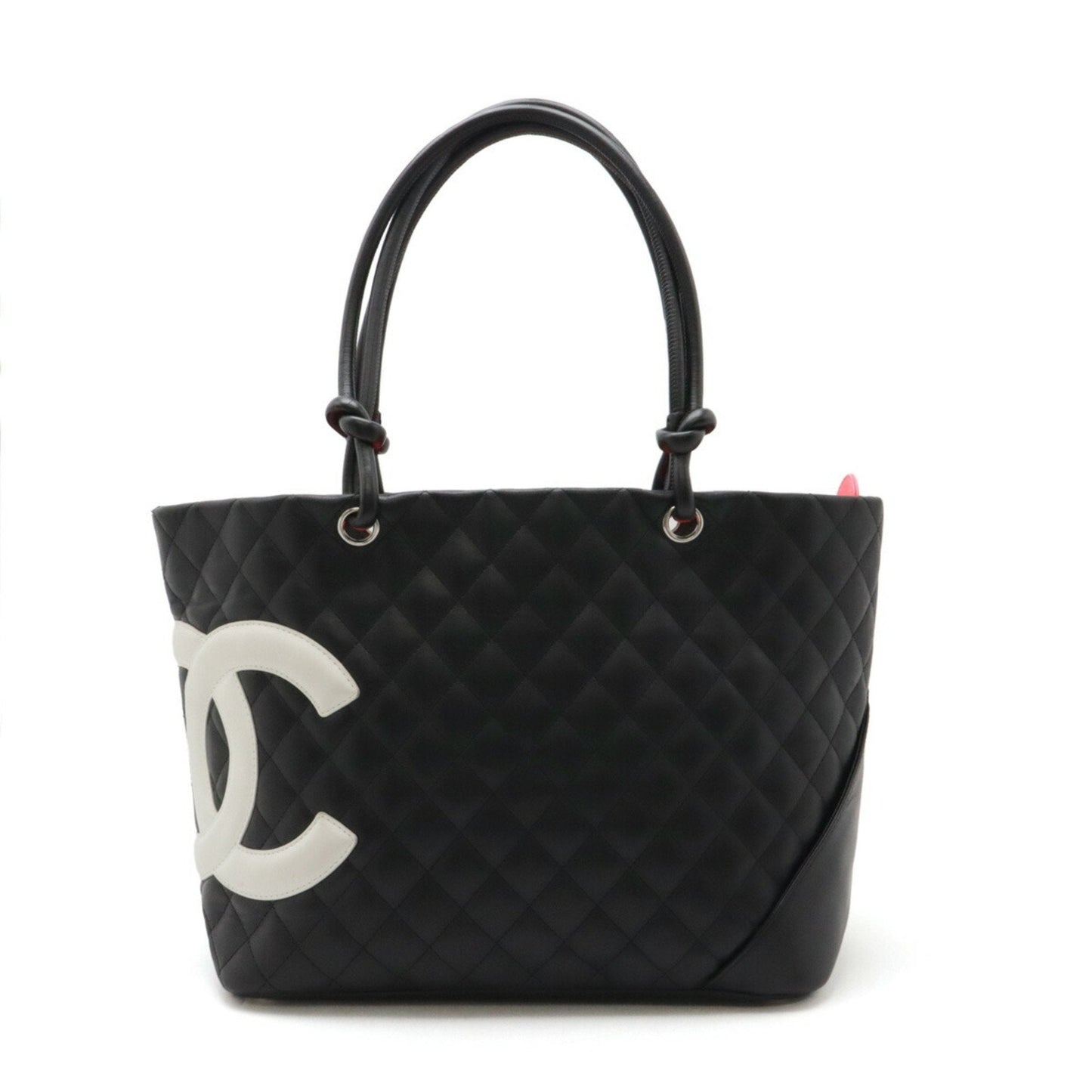Chanel Black White Leather Shoulder Bag Tote Bag ()