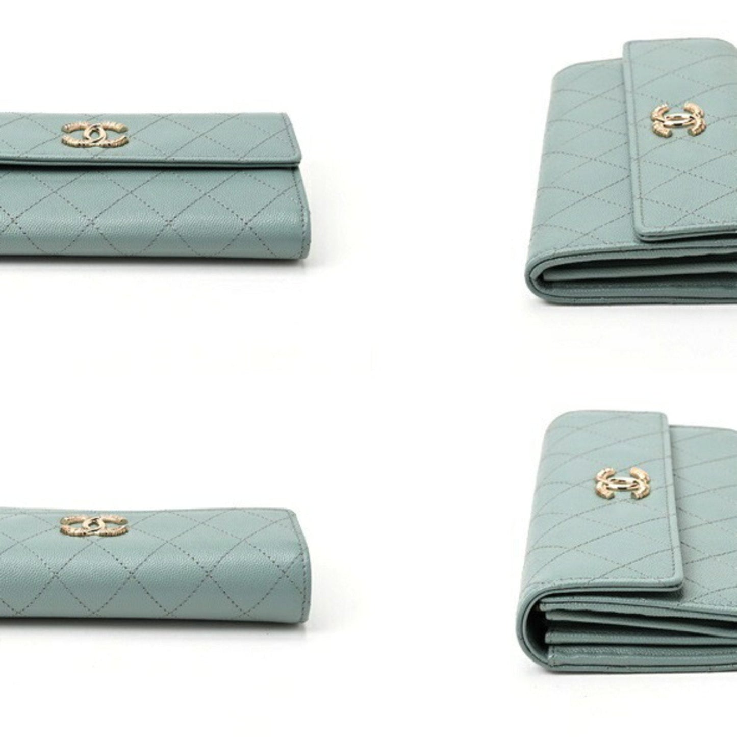 Chanel Blue Green Grained Calfskin Long Wallet (Bi-Fold) ()