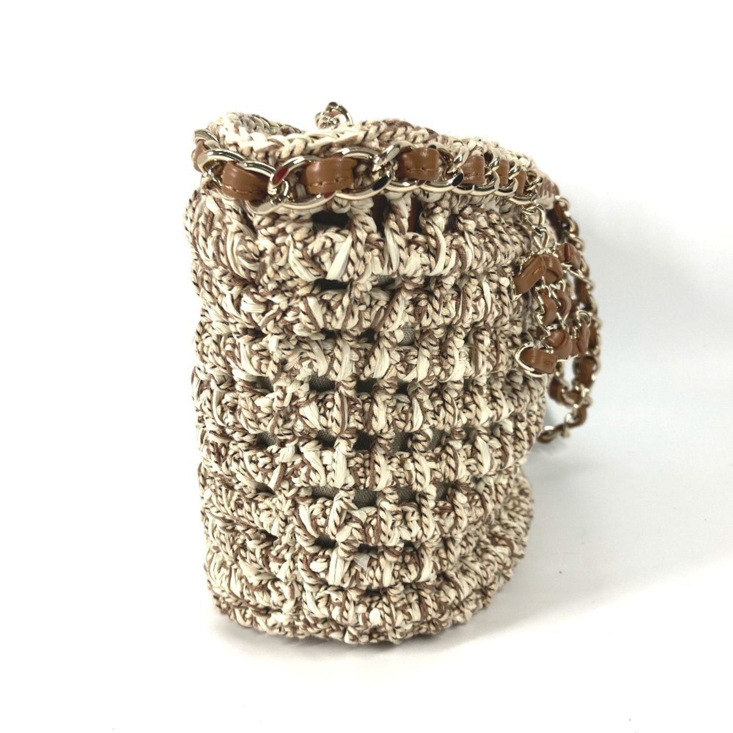 Chanel Beige Brown Leather Canvas Shoulder Bag Tote Bag ()