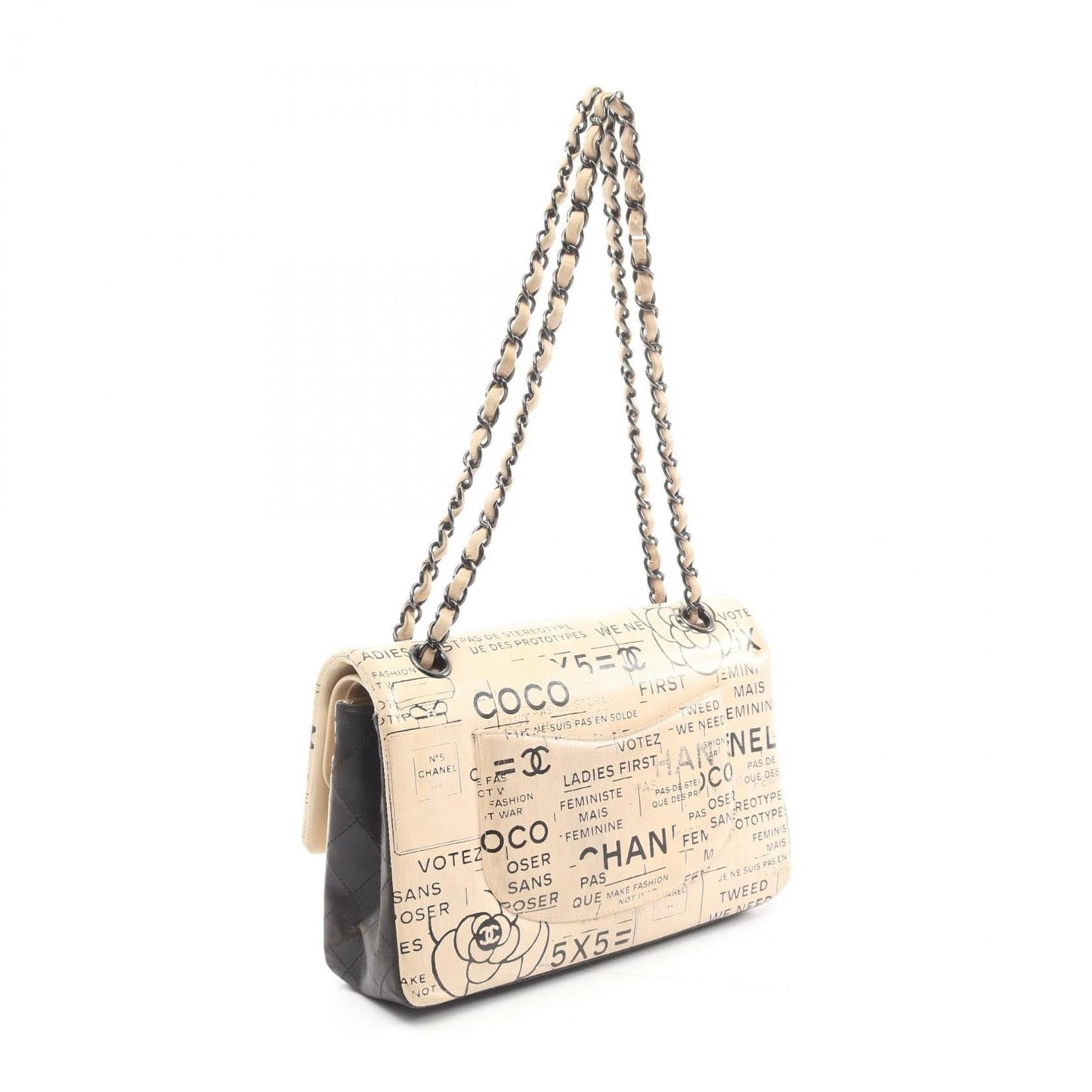 Chanel Beige Black Leather Shoulder Bag ()