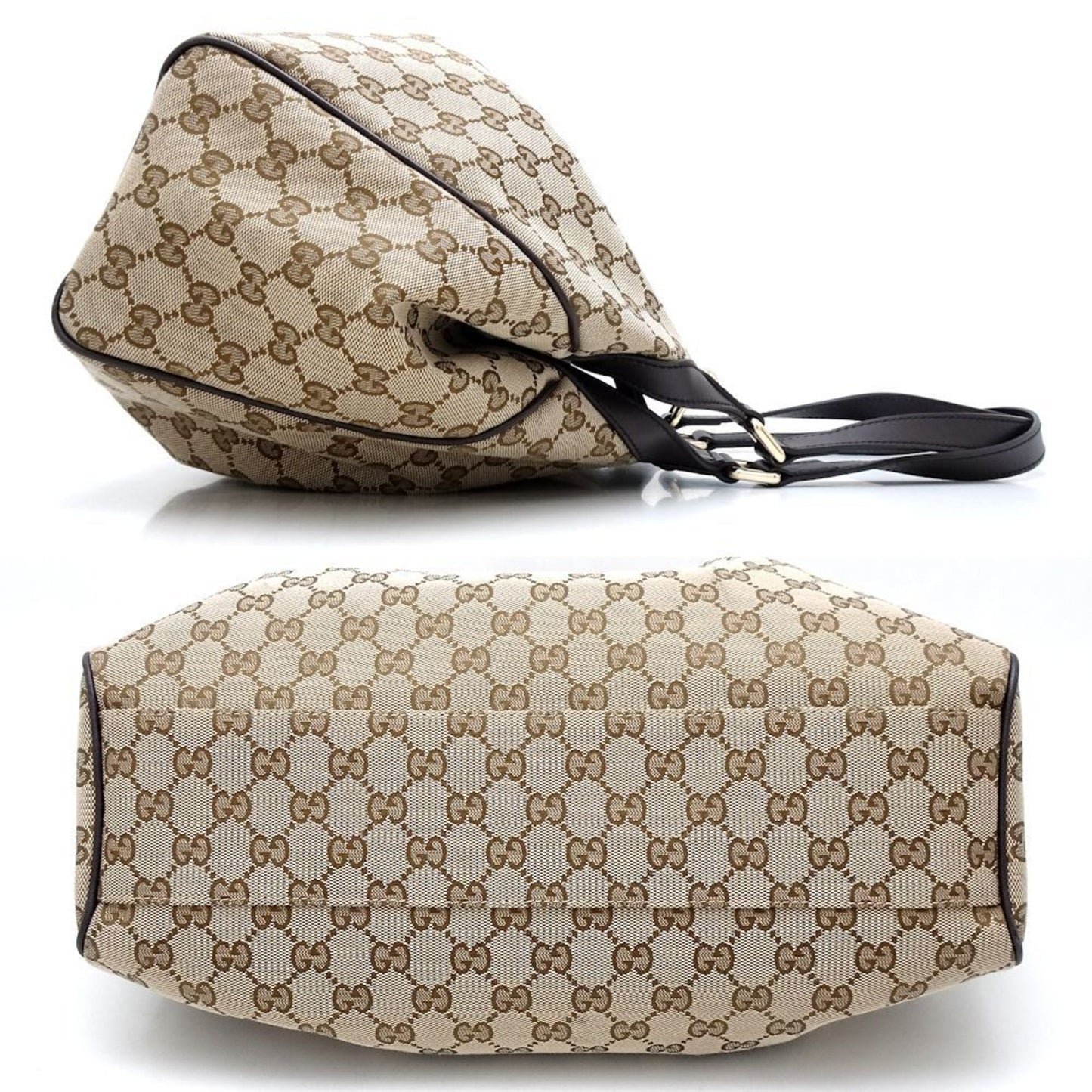 Gucci Beige Dark Brown Gg Canvas Leather Tote Bag ()