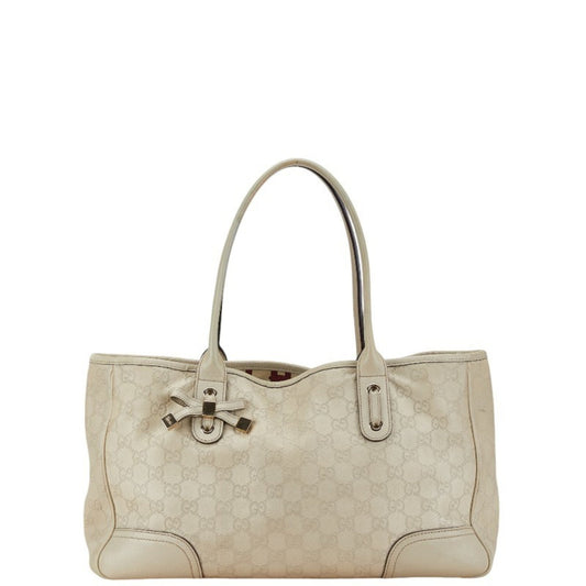 Gucci Guccissima Ivory White Canvas Leather Shoulder Bag Tote Bag ()