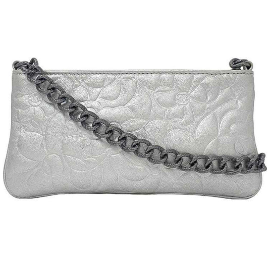 Chanel Camellia Silver Leather Metal Pouch ()