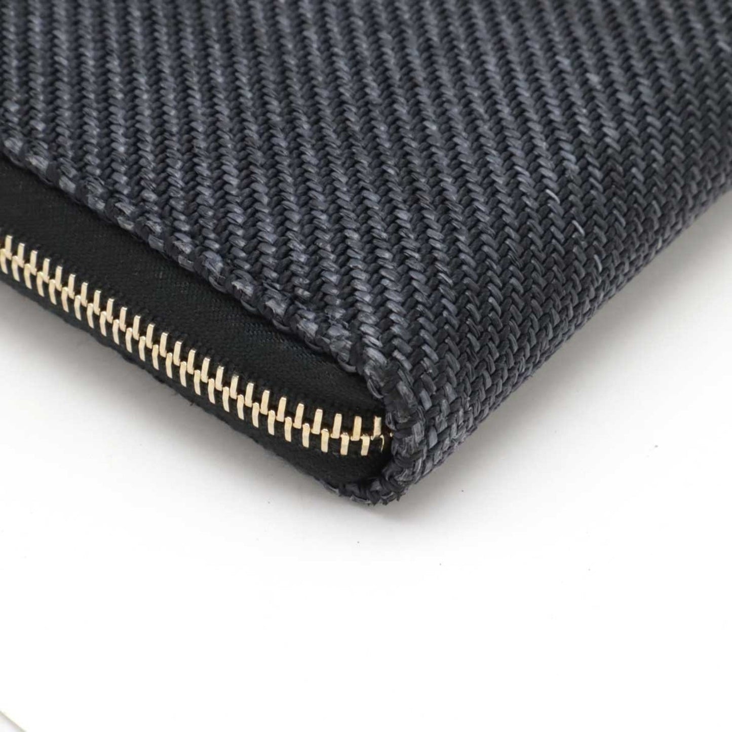 Chanel Black Navy Black Straw Canvas Leather Long Wallet (Bi-Fold) ()