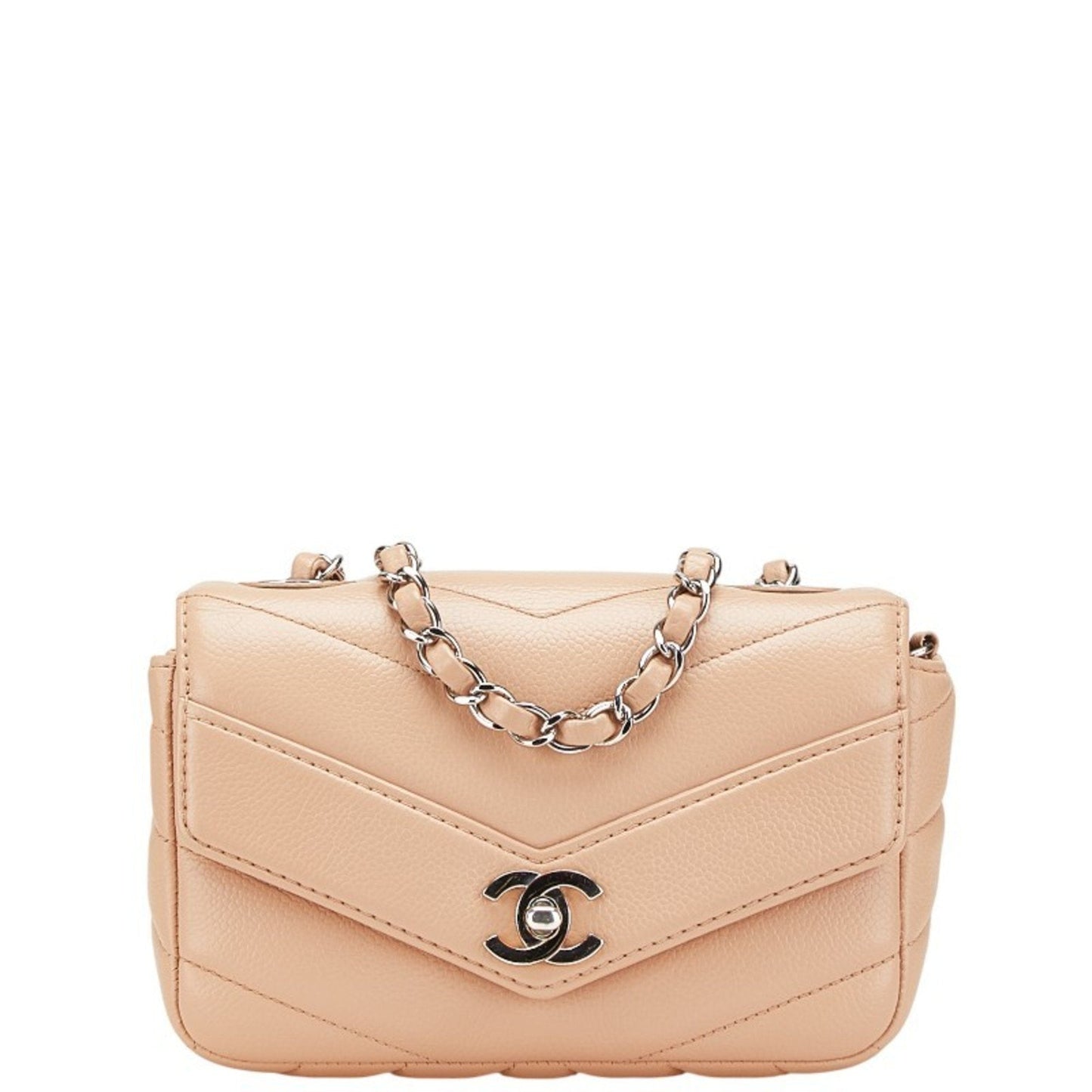 Chanel Beige Grained Calfskin Shoulder Bag ()