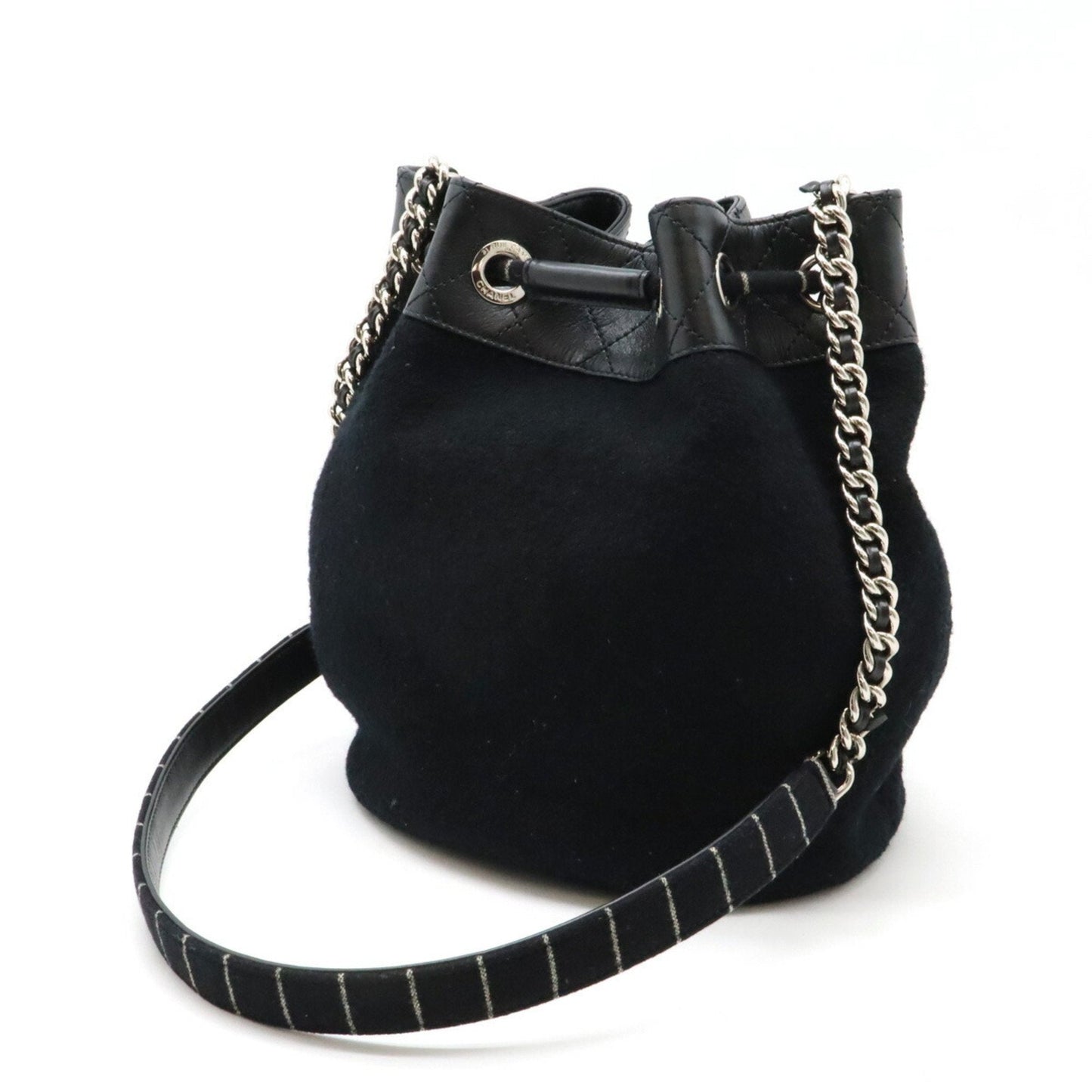Chanel Black Red Color Wool Leather Shoulder Bag ()