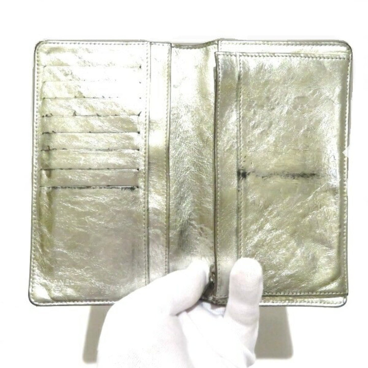 Chanel Silver Leather Long Wallet (Bi-Fold) ()