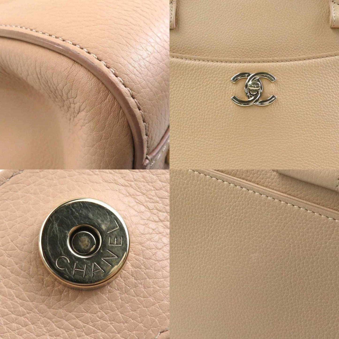 Chanel Beige Leather Handbag Shoulder Bag ()