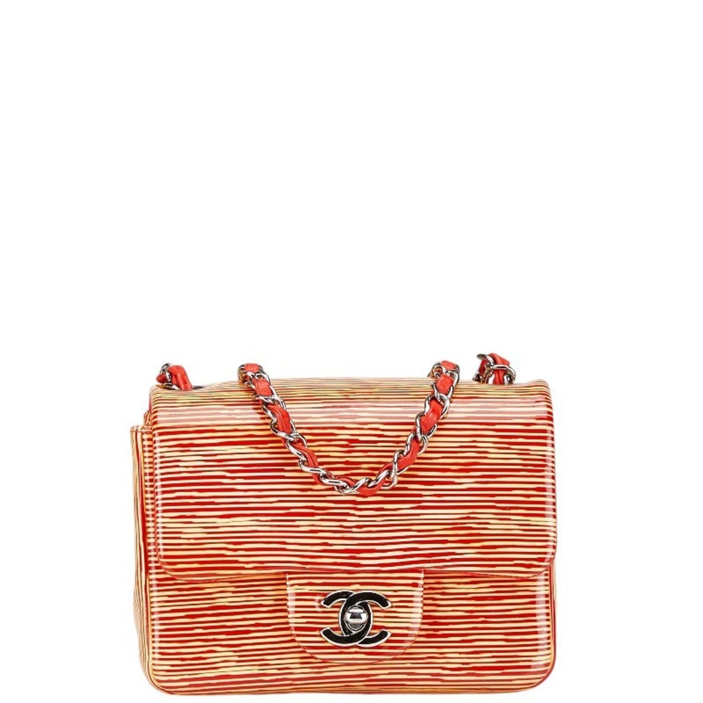 Chanel Beige Red Color Patent Leather Shoulder Bag ()
