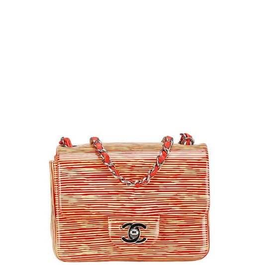 Chanel Beige Red Color Patent Leather Shoulder Bag ()