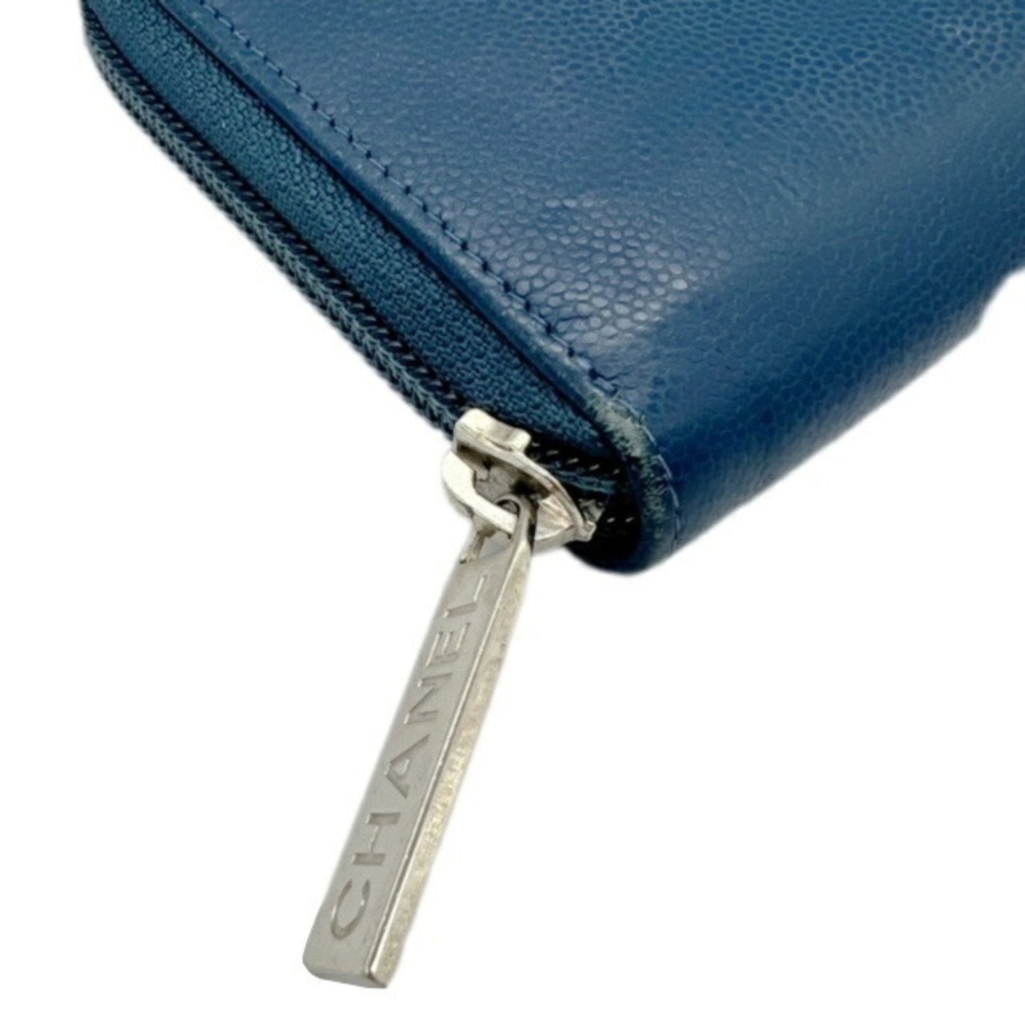 Chanel Blue Grained Calfskin Long Wallet (Bi-Fold) ()