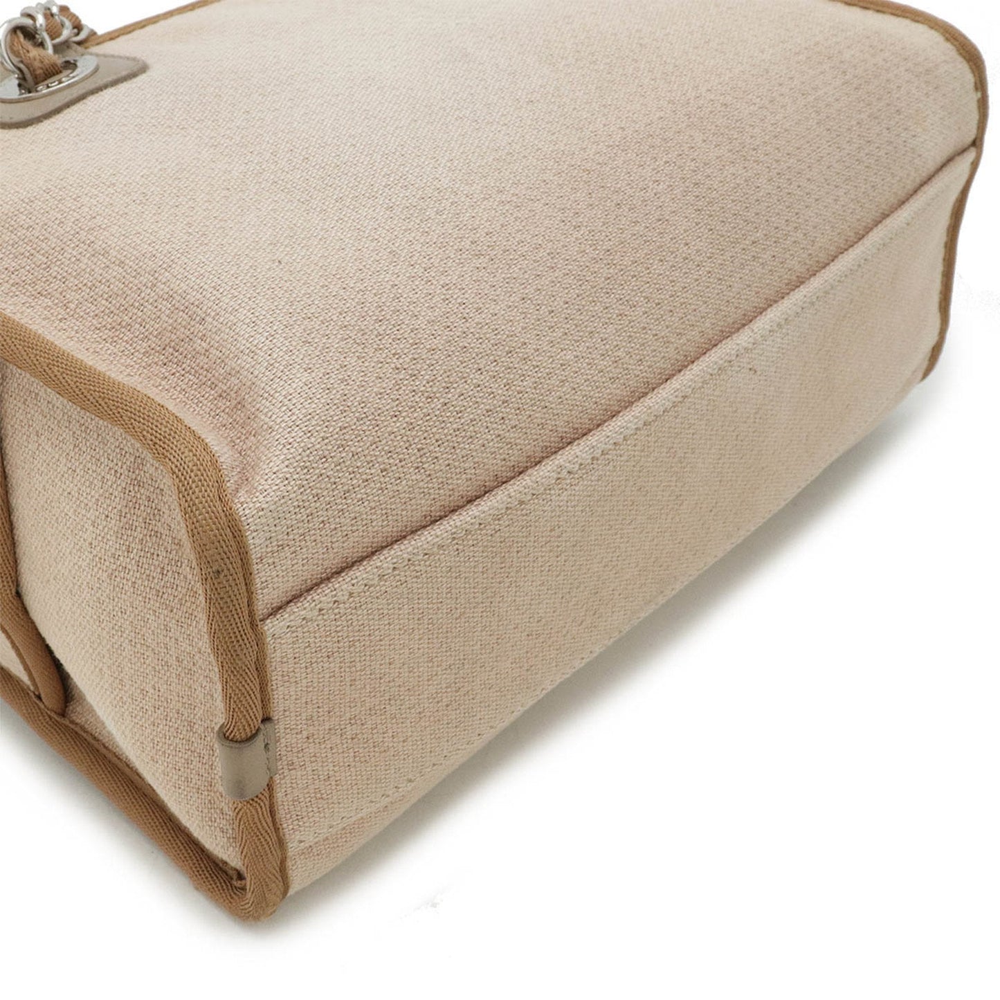 Chanel Beige Brown Grayish Canvas Leather Handbag ()