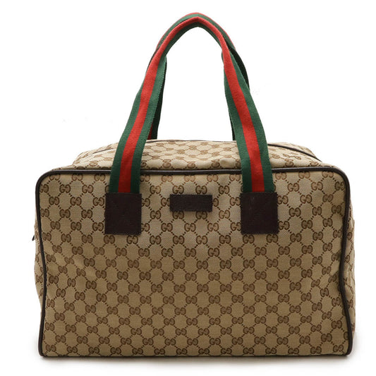Gucci Gg Canvas Beige Green Khaki Red Color Canvas Leather Boston Bag Shoulder Bag ()