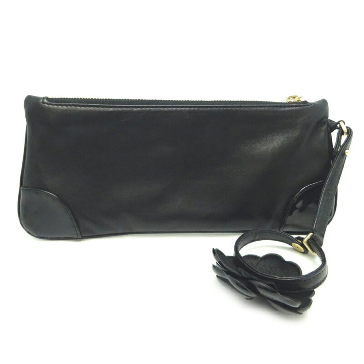 Chanel Camellia Black Leather Handbag Pouch ()