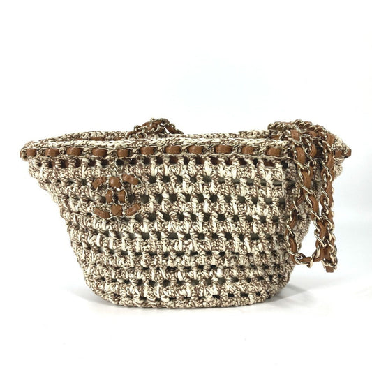 Chanel Beige Brown Leather Canvas Shoulder Bag Tote Bag ()