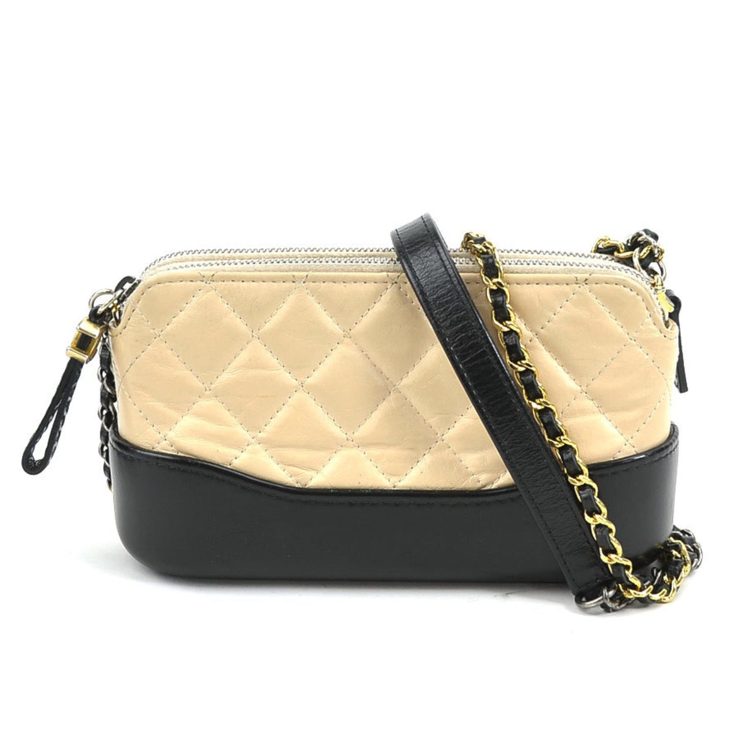 Chanel Beige Black Leather Shoulder Bag ()
