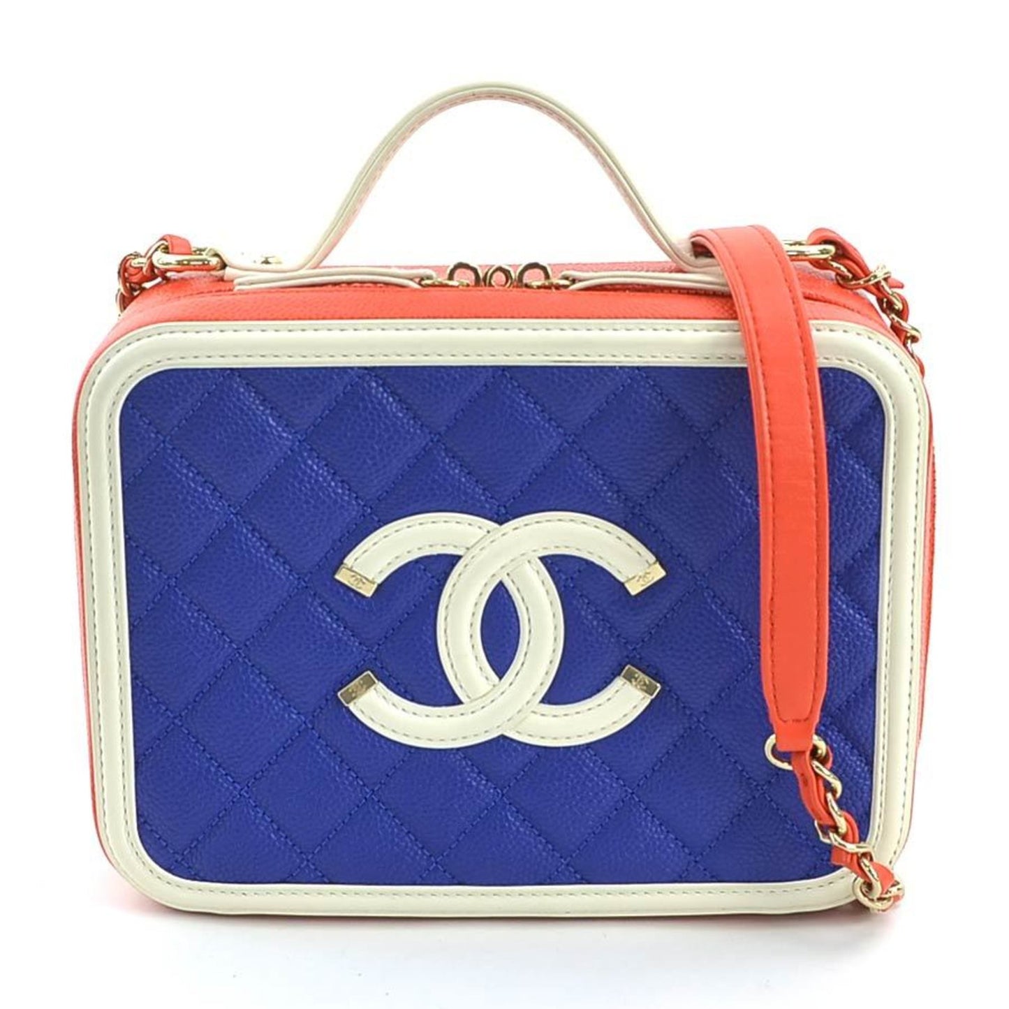 Chanel Blue Red Color White Leather Shoulder Bag ()