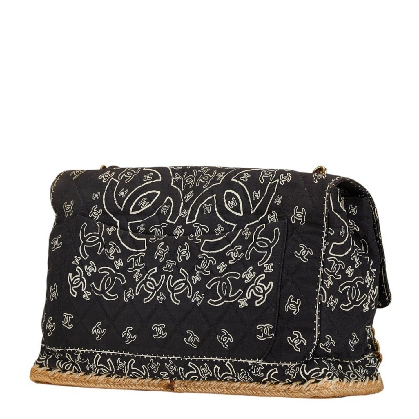 Chanel Black White Cotton Shoulder Bag ()