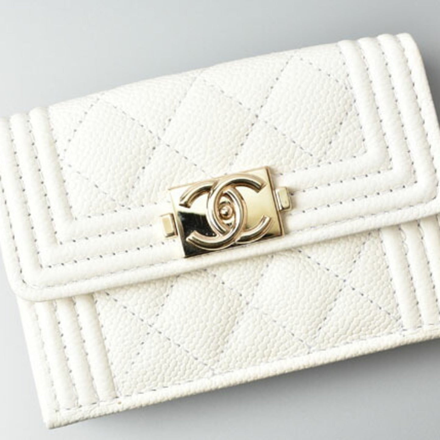 Chanel Boy Chanel Off-White Grained Calfskin Wallet (Bi-Fold) ()