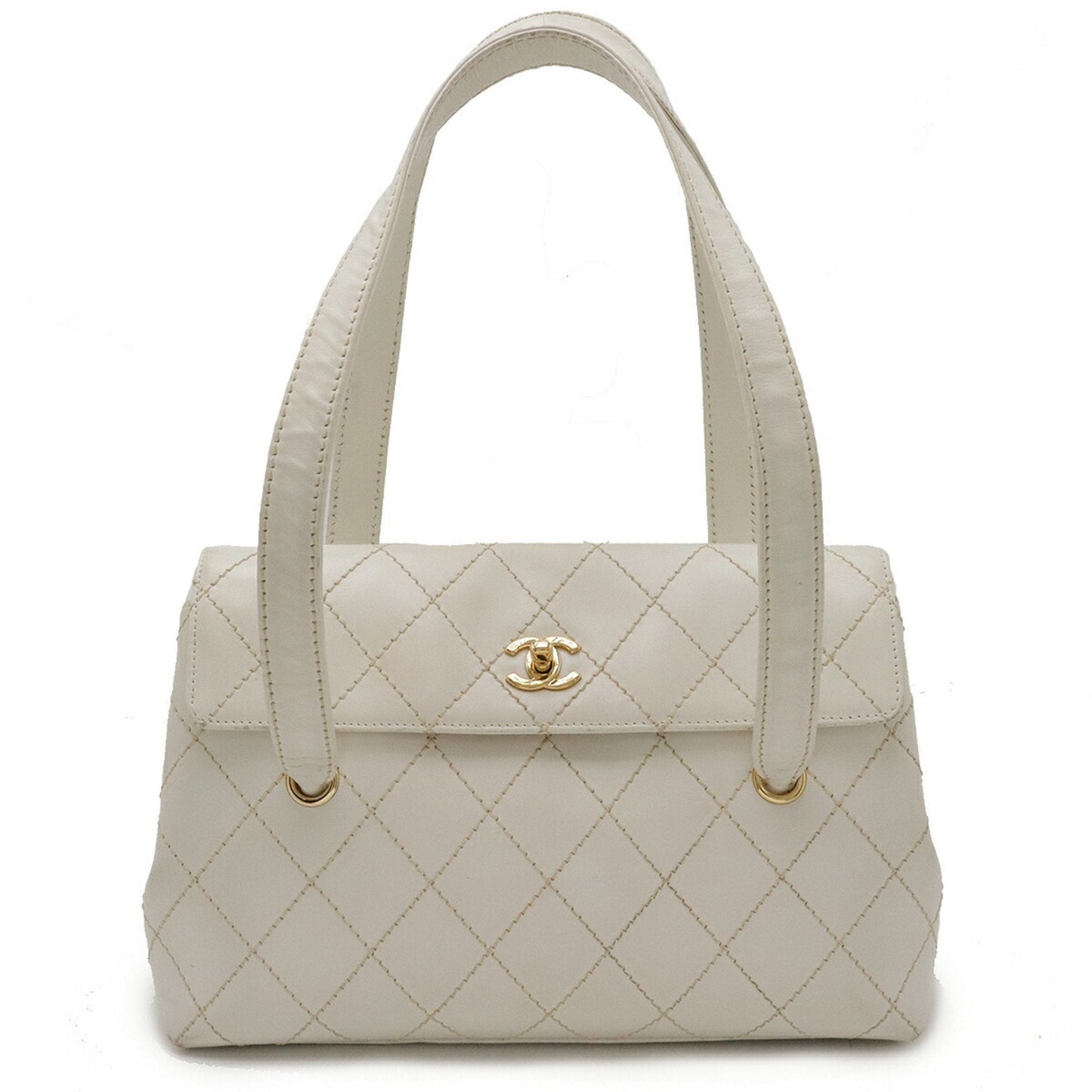 Chanel Wild Stitch White Leather Shoulder Bag Tote Bag ()