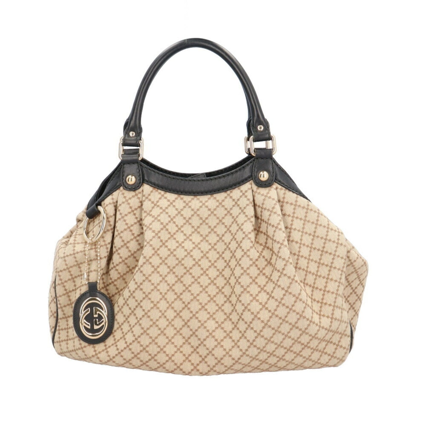 Gucci Beige Black Canvas Leather Handbag ()