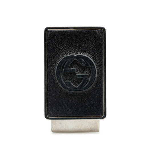 Gucci Black Silver Metal Leather Money Clip ()