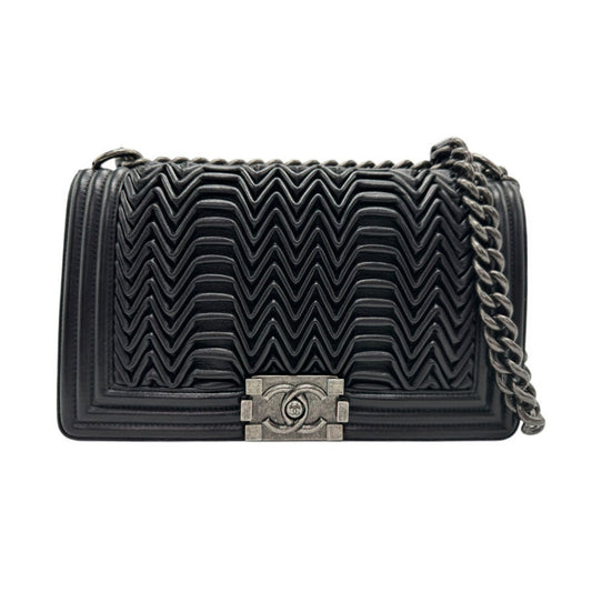 Chanel Boy Chanel Black Leather Metal Shoulder Bag ()