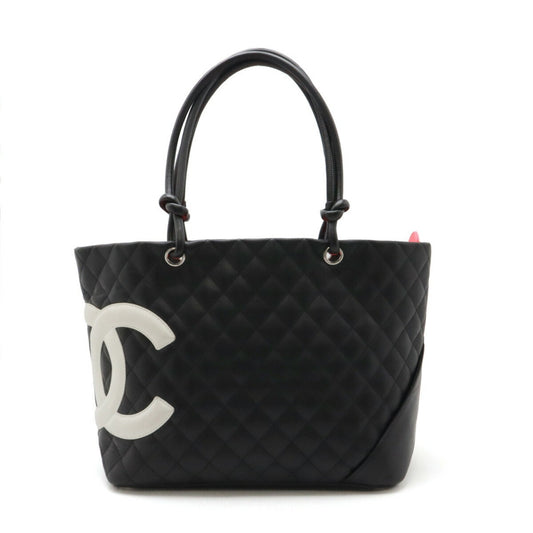 Chanel Black White Leather Shoulder Bag Tote Bag ()