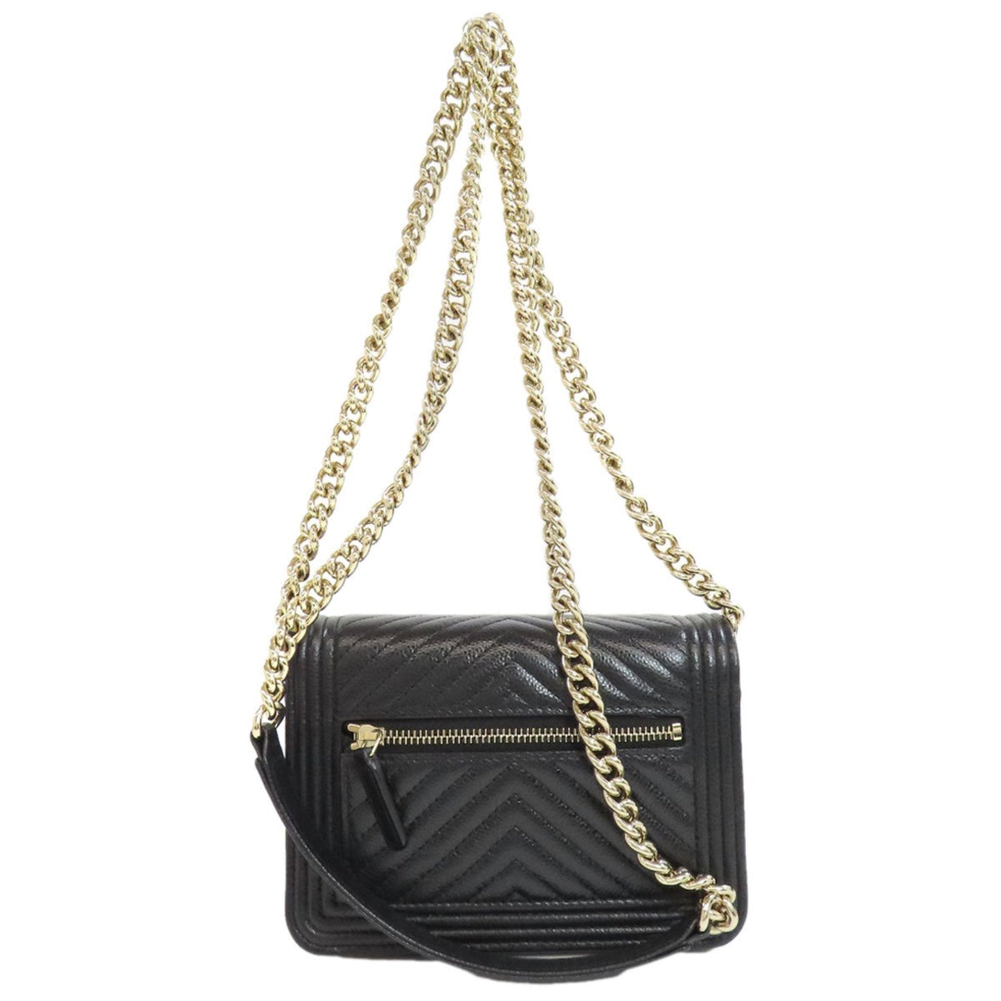 Chanel Black Grained Calfskin Chain/Shoulder Wallet ()