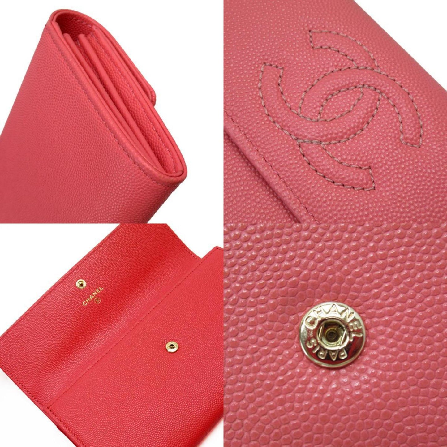 Chanel Pink Grained Calfskin Long Bill Wallet (Bi-Fold) ()