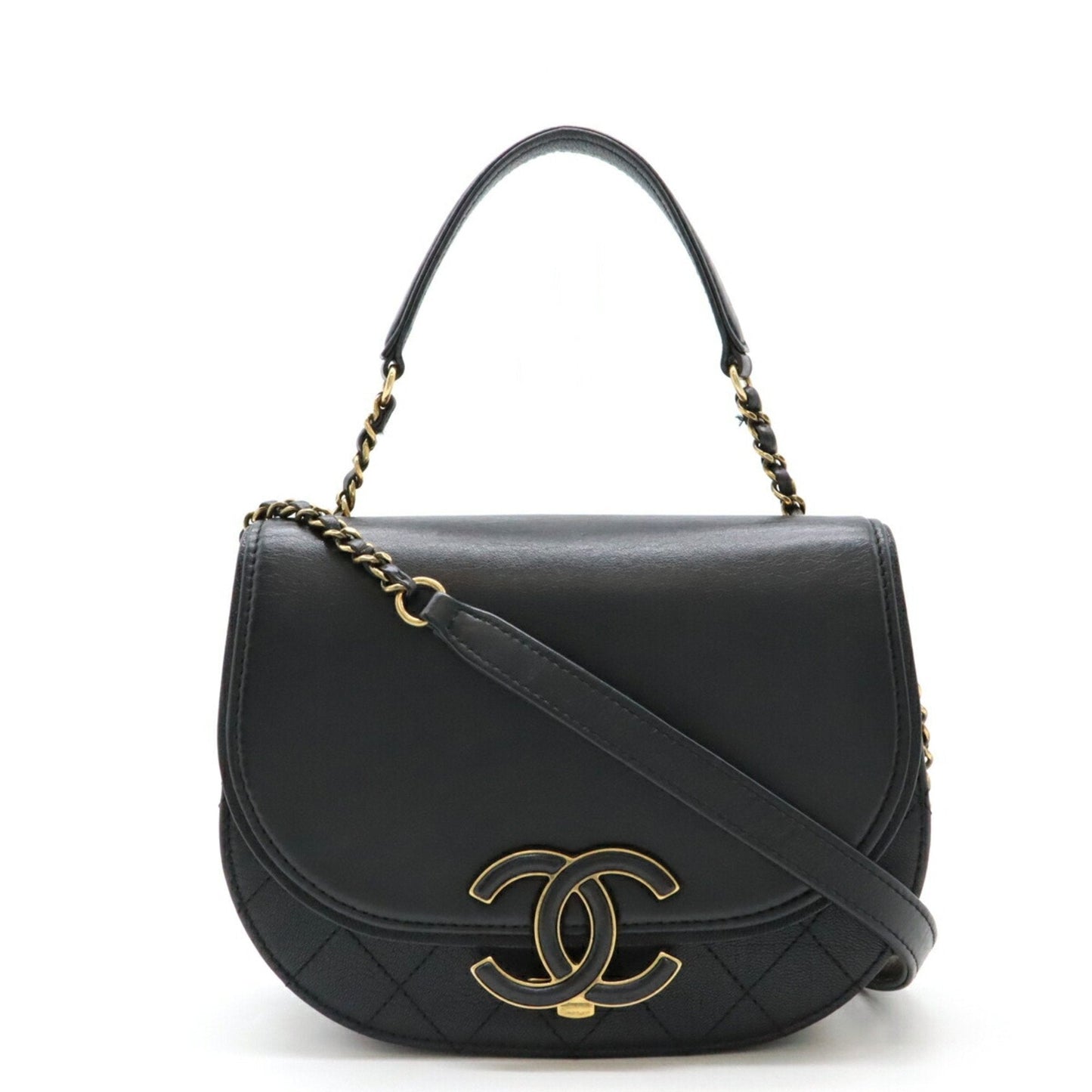 Chanel Black Leather Handbag Shoulder Bag ()