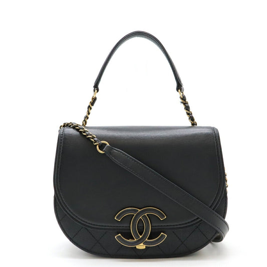 Chanel Black Leather Handbag Shoulder Bag ()