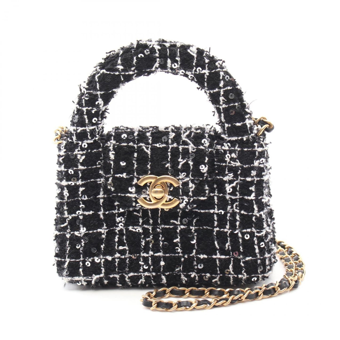 Chanel Black White Fabric Spangles Shoulder Bag ()