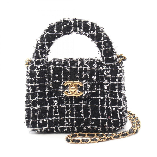 Chanel Black White Fabric Spangles Shoulder Bag ()